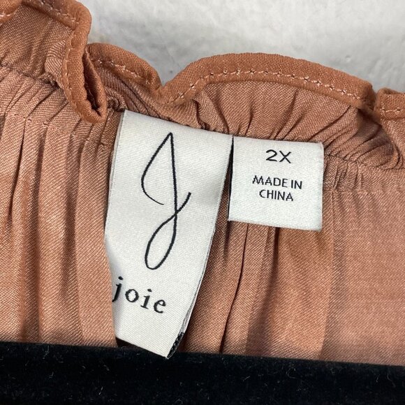 Joie Womens Plus 2X Rust Orange Long Sleeve Ruffle Neck Blouse Top Satin Shirt - Picture 4 of 11